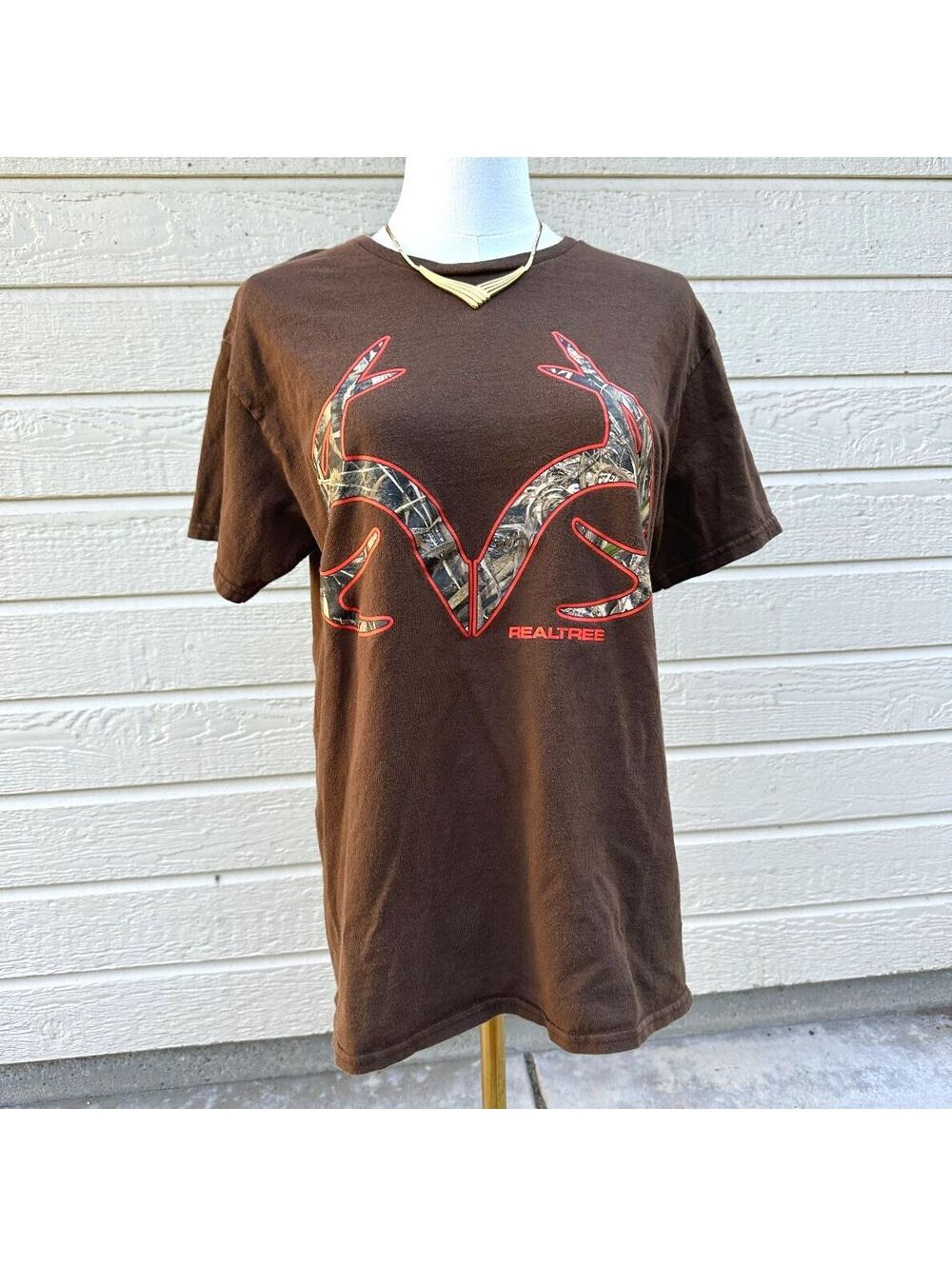 Realtree Camo Logo T Shirt Brown Hunting Outdoors Graphic Tee Antler M